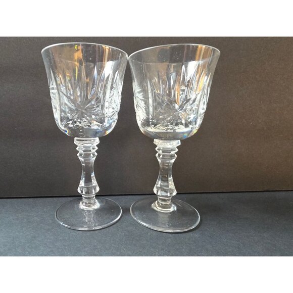 Vintage Crystal Cordial Glasses Set Of 2 With Starburst Etching - Picture 2 of 8